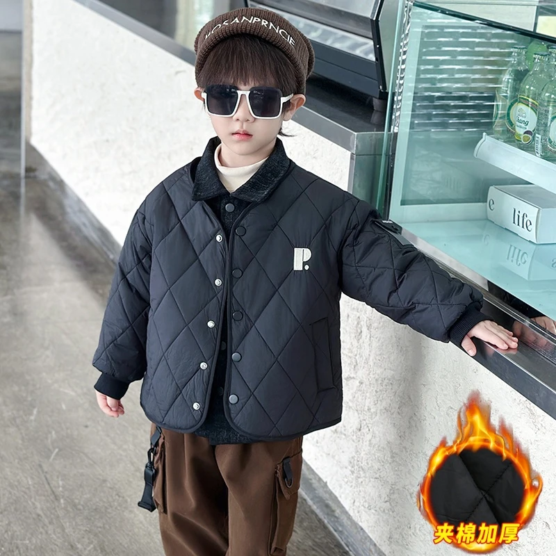 男童2025棉服加棉普通外套休闲秋冬纯色男童中小童轻薄冬季加厚