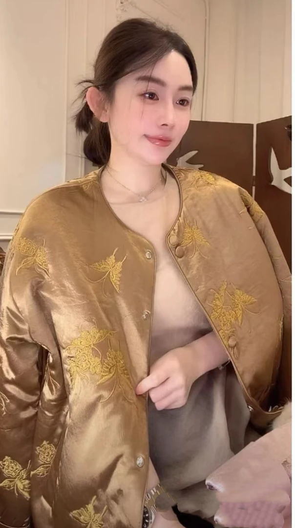 新中式长袖立领圆领气质女棉衣棉服常规厚款刺绣----5228