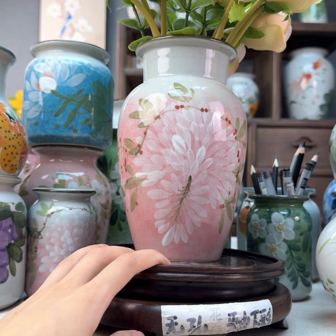 景德镇纯手绘陶瓷花瓶无孔
