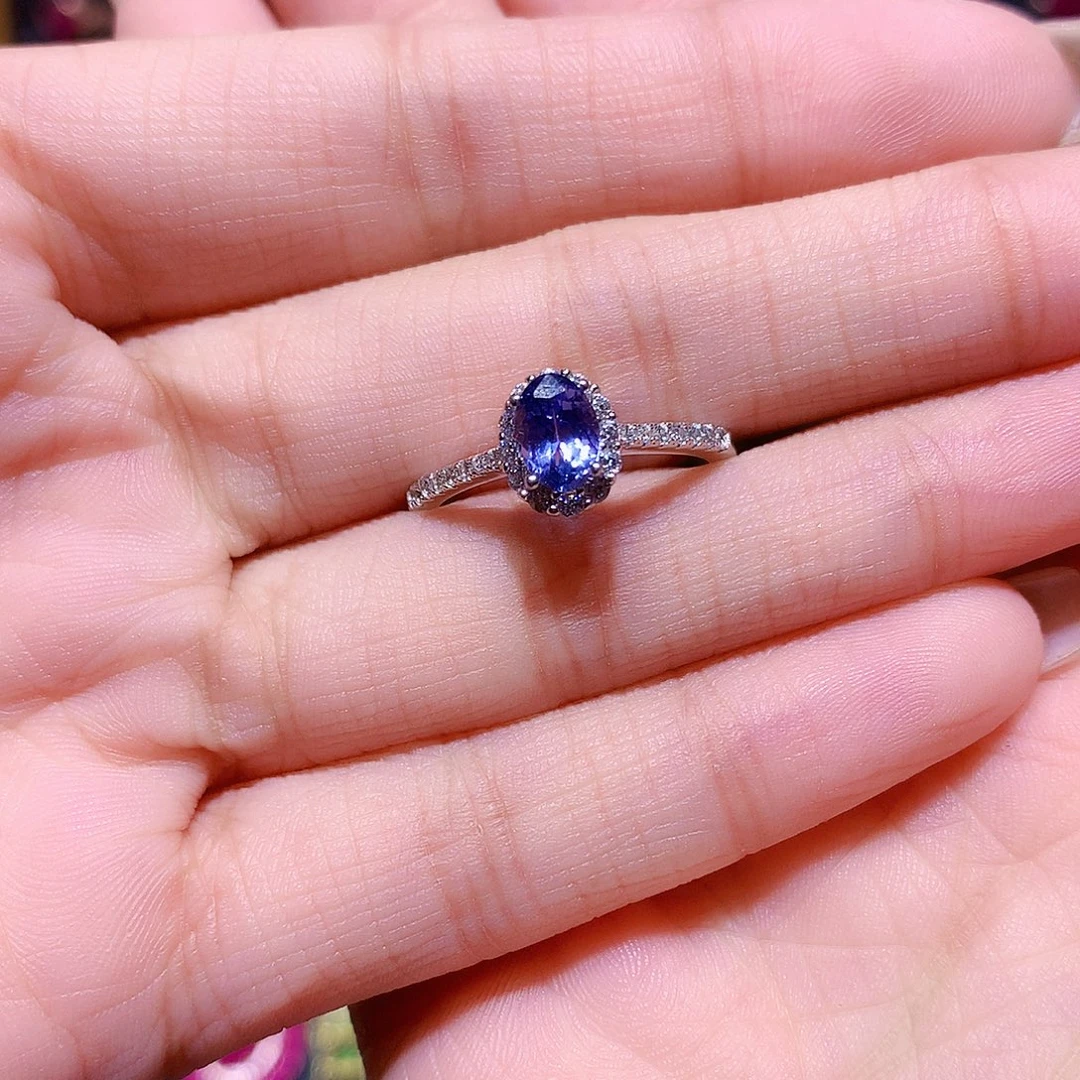 点***滴坦桑石银S925镶嵌戒指