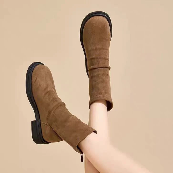 短靴女秋冬新款显瘦瘦靴通勤时尚百搭粗跟圆头靴子女鞋62059