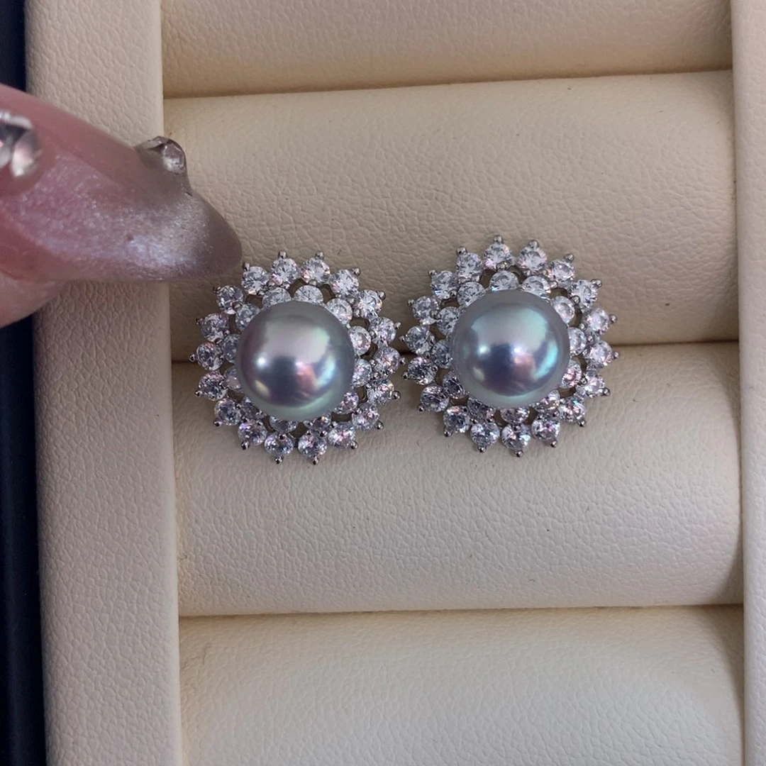 海水珍珠耳饰银S925镶嵌