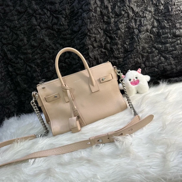 95新 YSL/圣罗兰 圣罗兰粉色小号风琴斜挎包