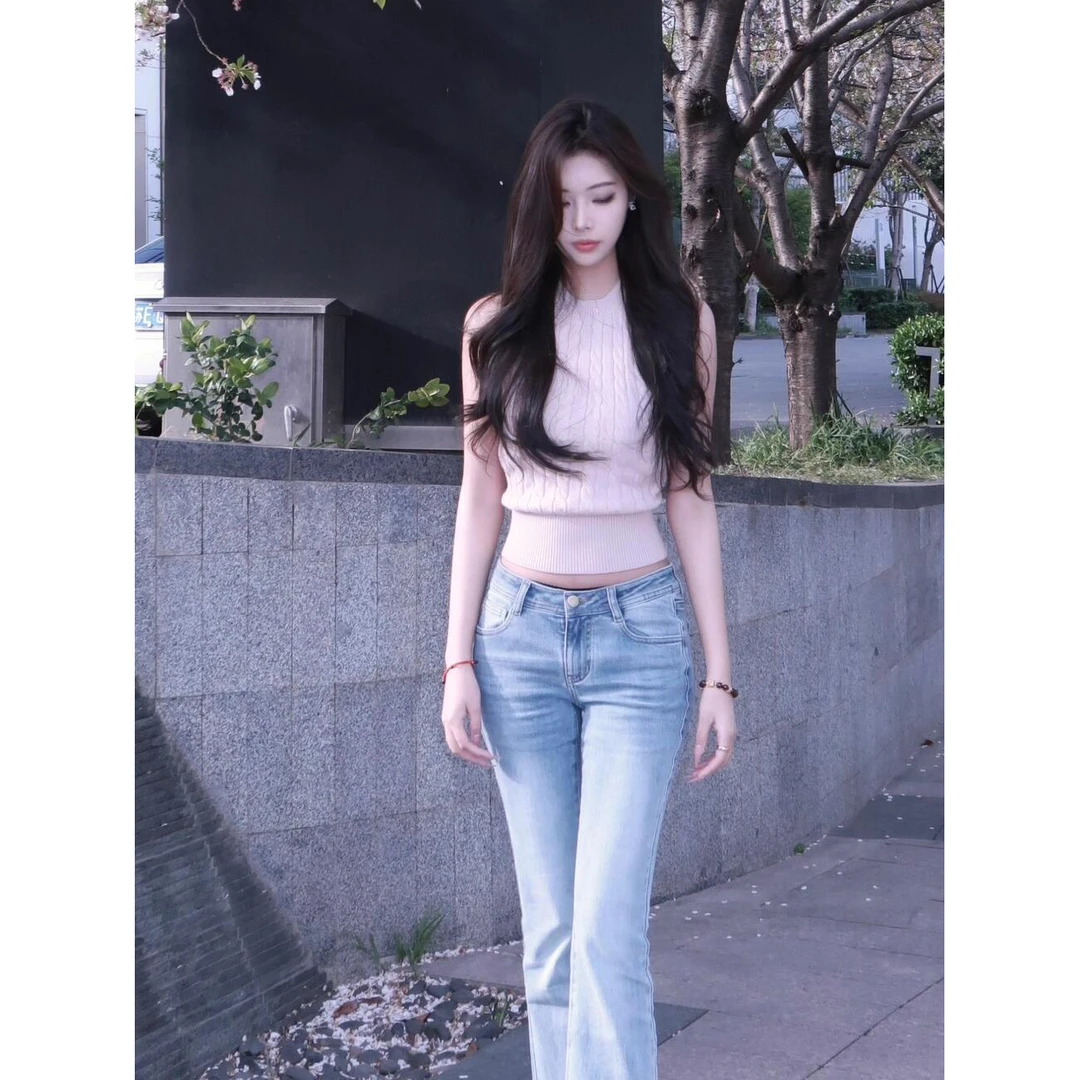 美式复古设计针织无袖挂脖背心女装夏新款外穿上衣显瘦气质小个子