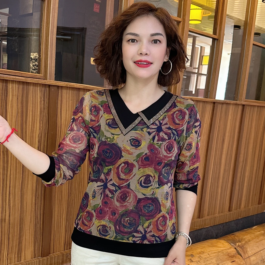 2025秋季新款时尚翻领洋气宽松显瘦中年妈妈装百搭气质上衣 J9016