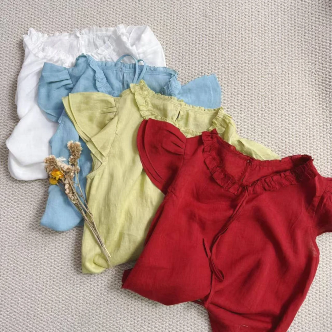 夏款上新韩系甜美设计系带小衫A5726