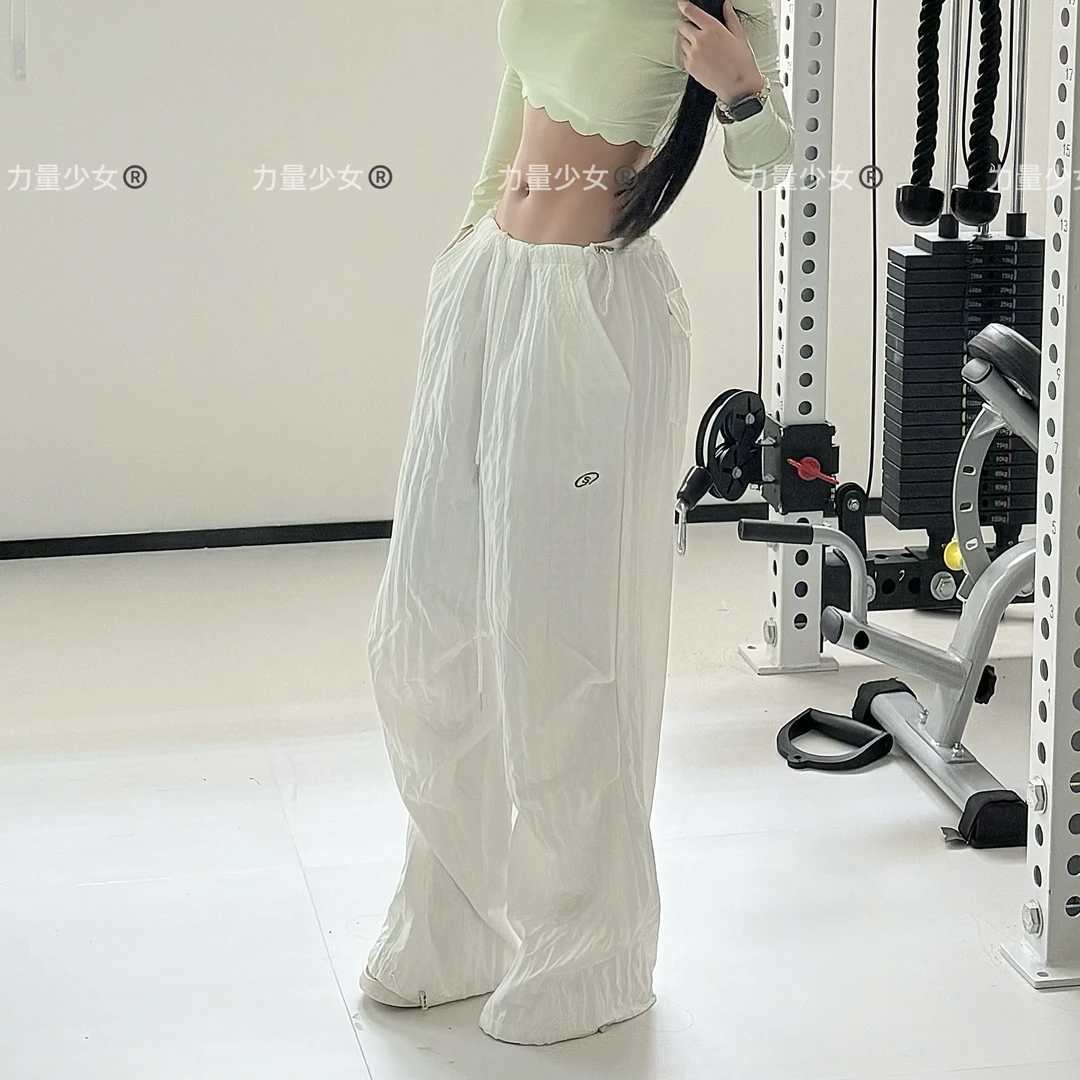 力量少女—秋季新肌理感美式复古辣妹休闲健身裤女显瘦直筒阔腿裤