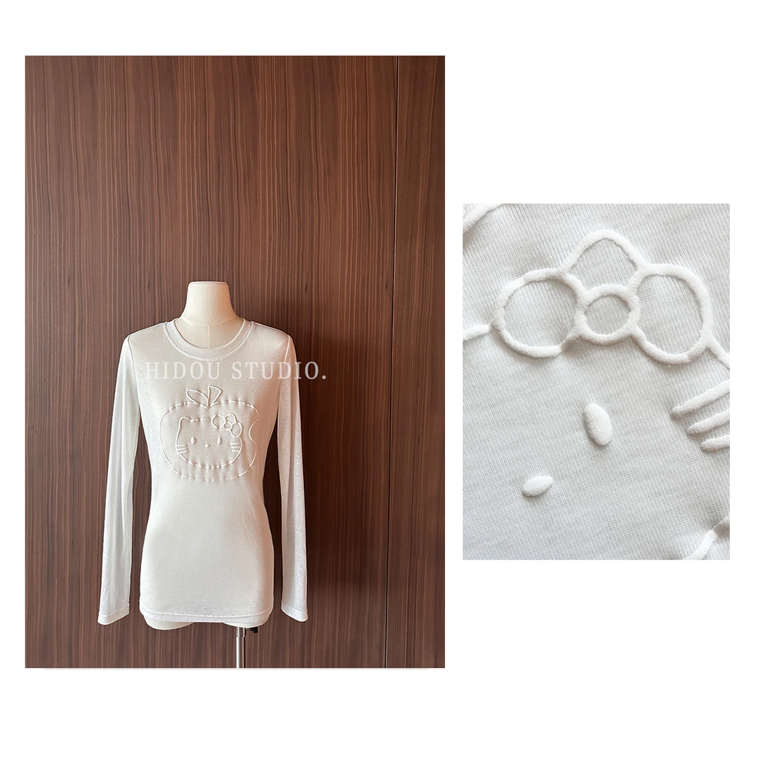 【痘痘私服】|【苹果kitty】发泡立体印花微透长袖上衣