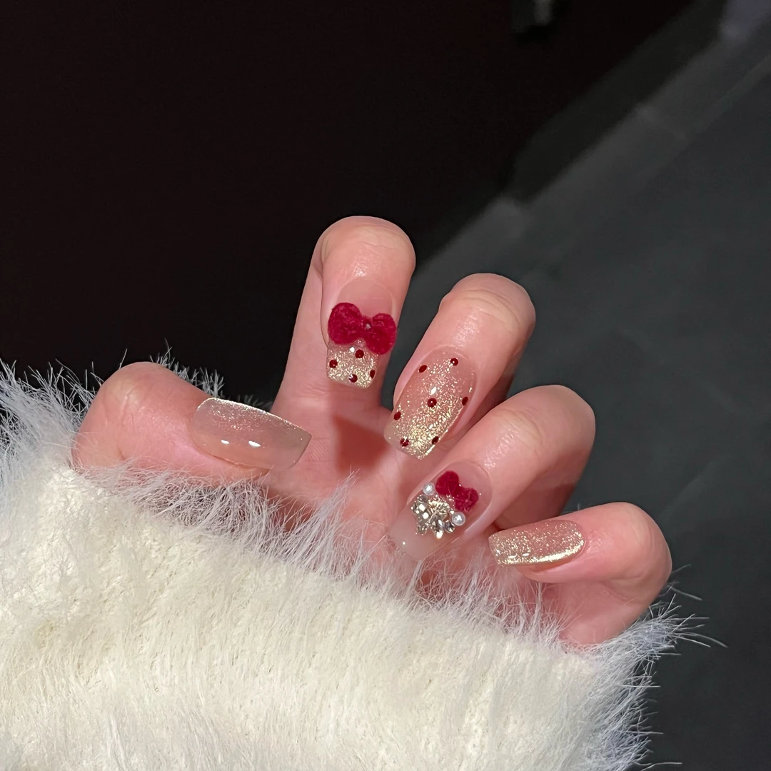 【嗲嗲千金】穿戴甲纯手工手绘红色新年战甲光疗甲