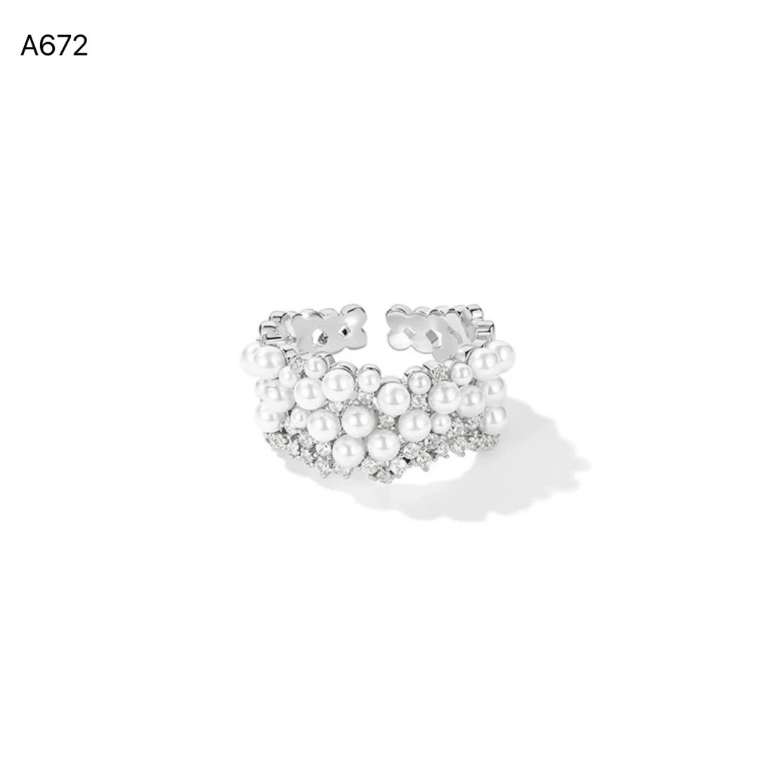 铜合金戒指 A672 法式珠珠戒指满天星开口可调节小众时尚