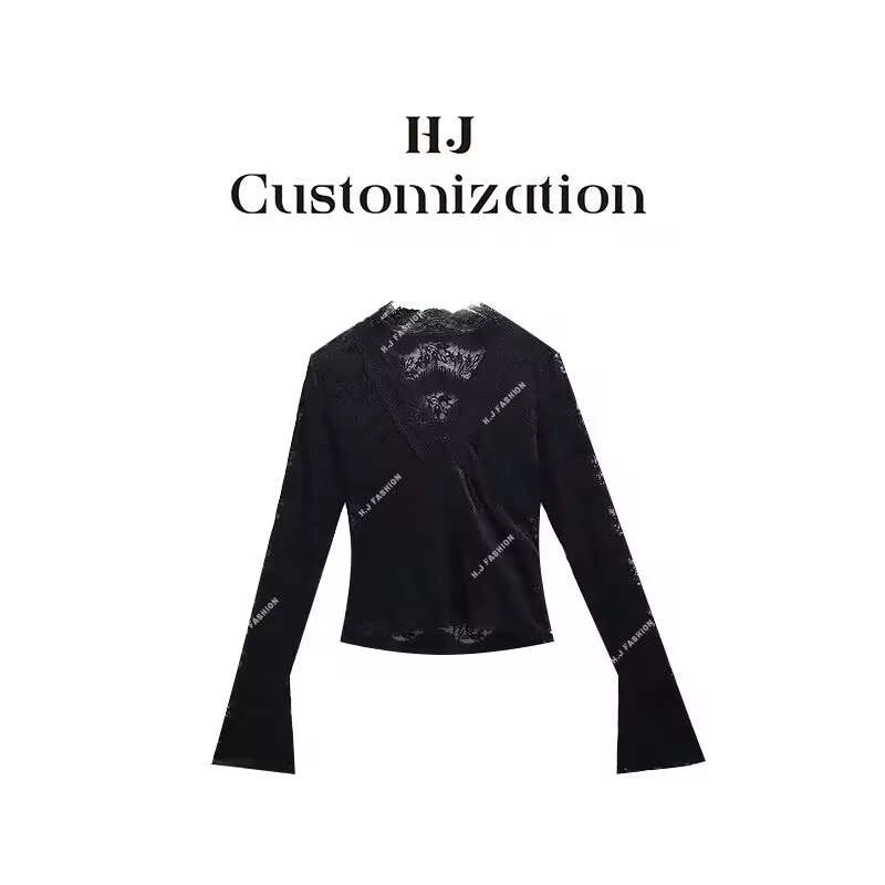 【 H·J 】“纯欲风采”性感纯欲花纹V领长袖蕾丝小衫2533