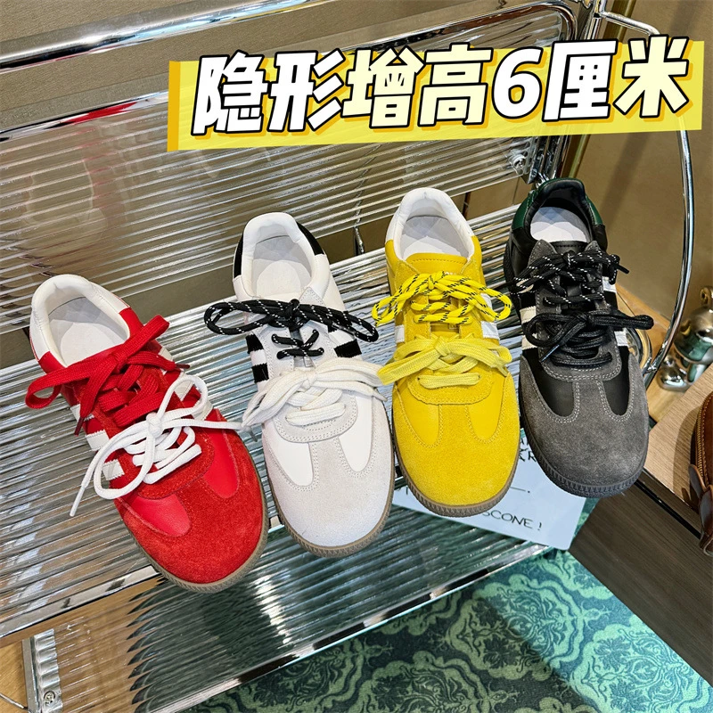 【内增高6厘米】秋冬加绒真皮女小个子厚底舒适板鞋010304百搭