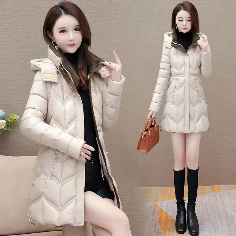 A861棉袄保暖大码冬装女装外套棉服中长款修身时尚女秋冬连帽棉衣