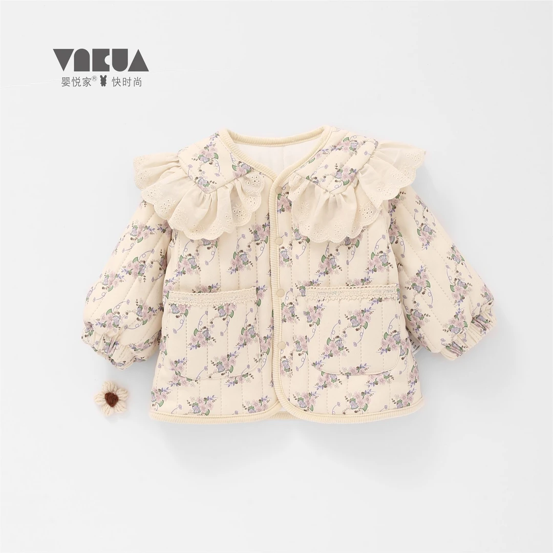 婴悦家秋冬季婴幼儿花园蜜色女童翻领夹棉外套2400克 86603