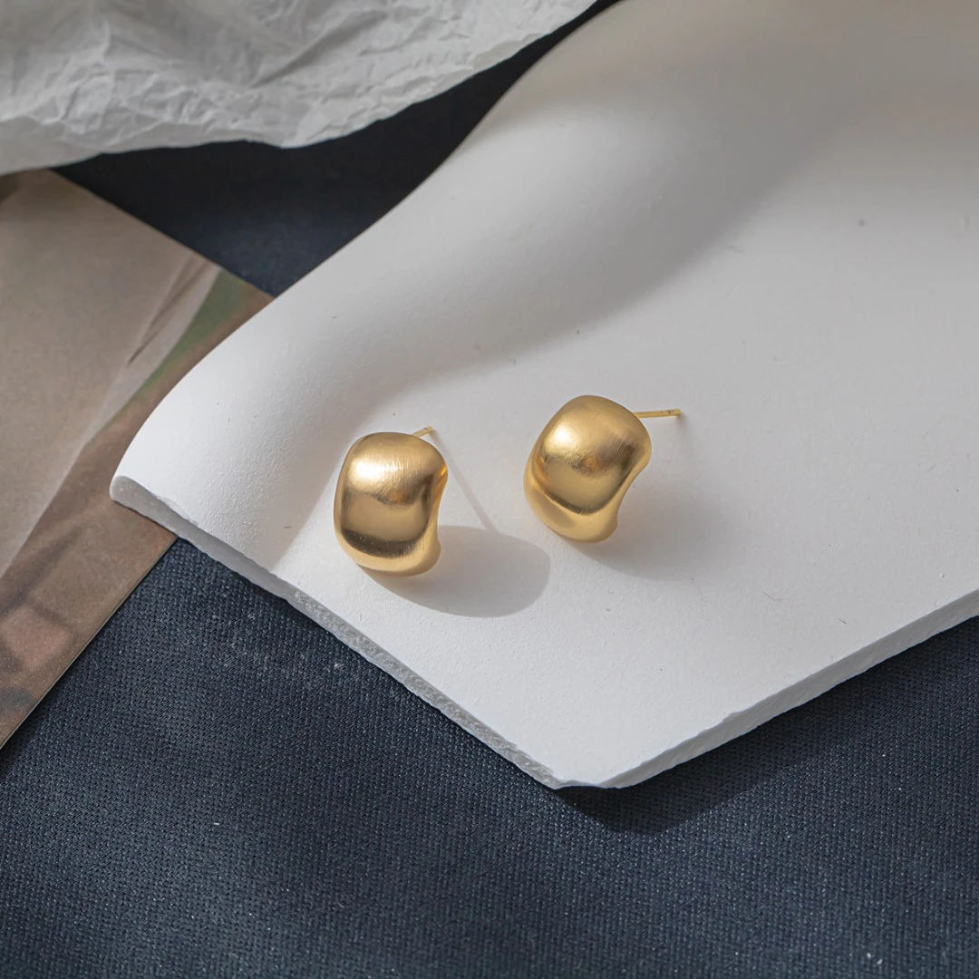 铜合金耳饰 金属磨砂豆豆百搭耳钉拉丝雾面哑光小众港风简约耳钉