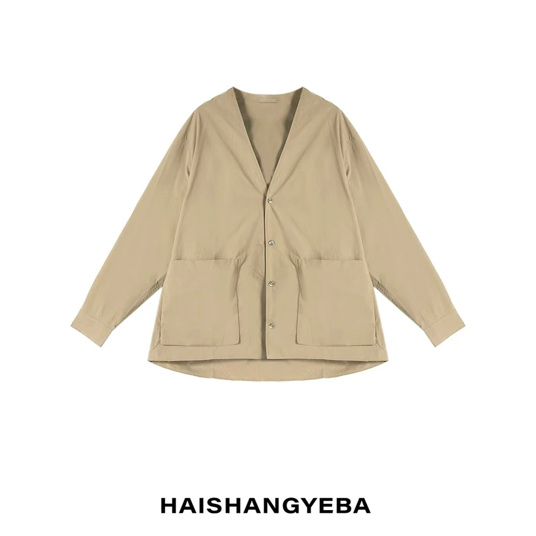 【海上叶爸】新款2025夏季百搭棉V领宽松休闲薄款长袖T恤