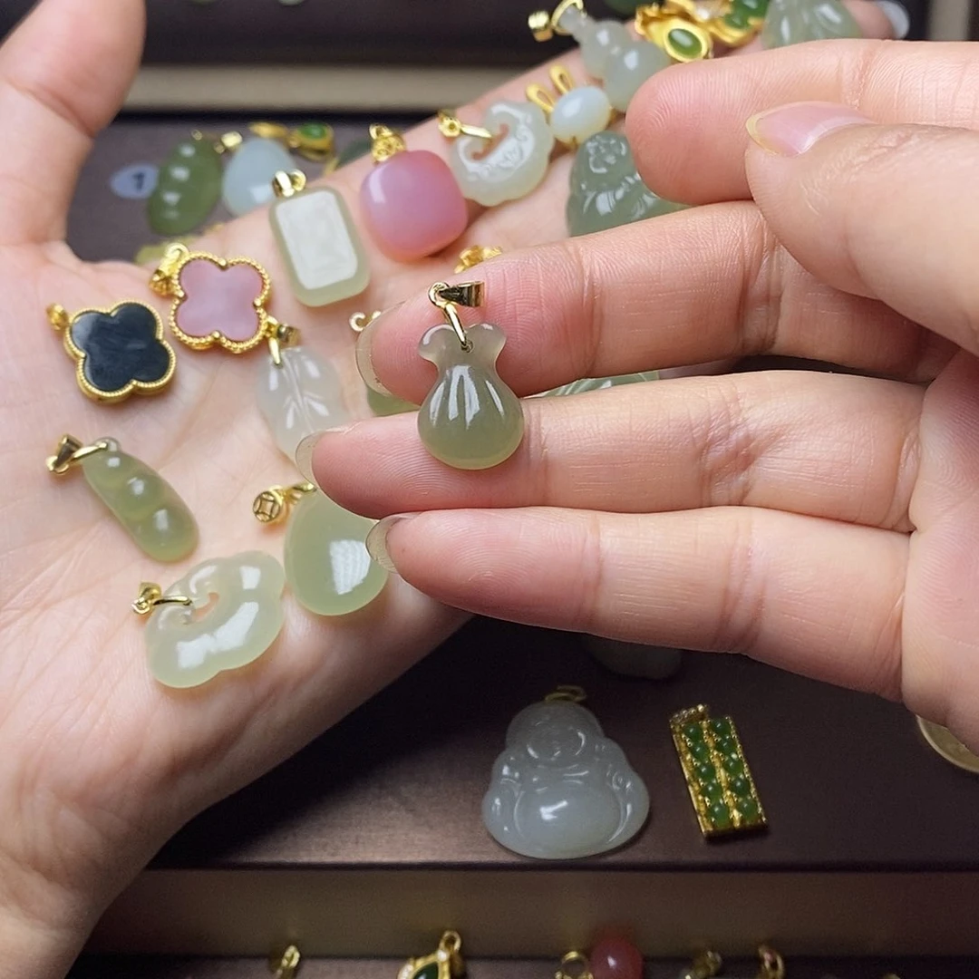 和田玉颈饰银S925镶嵌