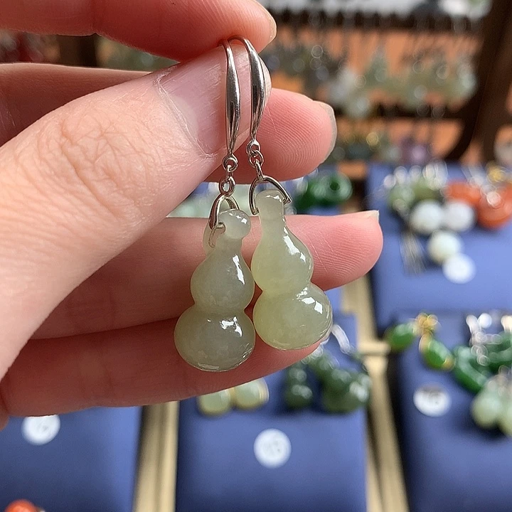 和田玉银S925镶嵌耳饰葫芦22左右晴水