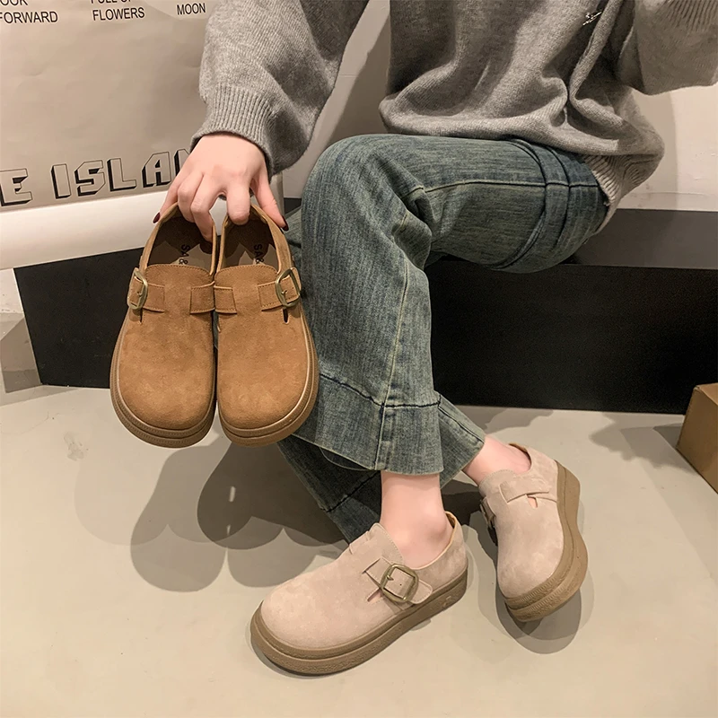 真皮勃肯鞋4cm小个子增高包头懒人一脚蹬美拉德软底软面勃肯鞋