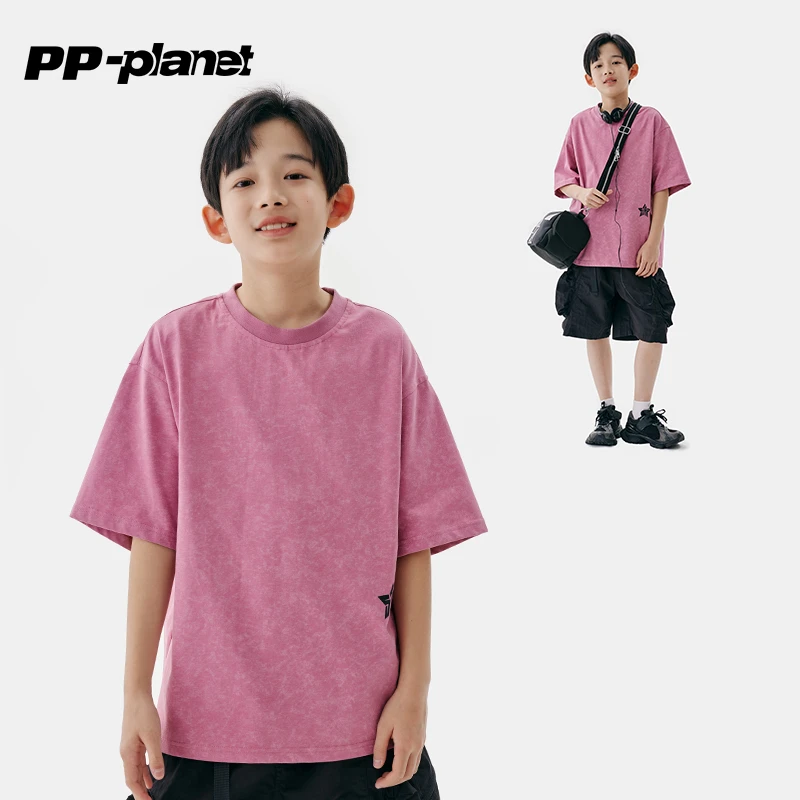 PP星球男童2025新款夏装洋气中大童印花字母休闲上衣儿童短袖T恤