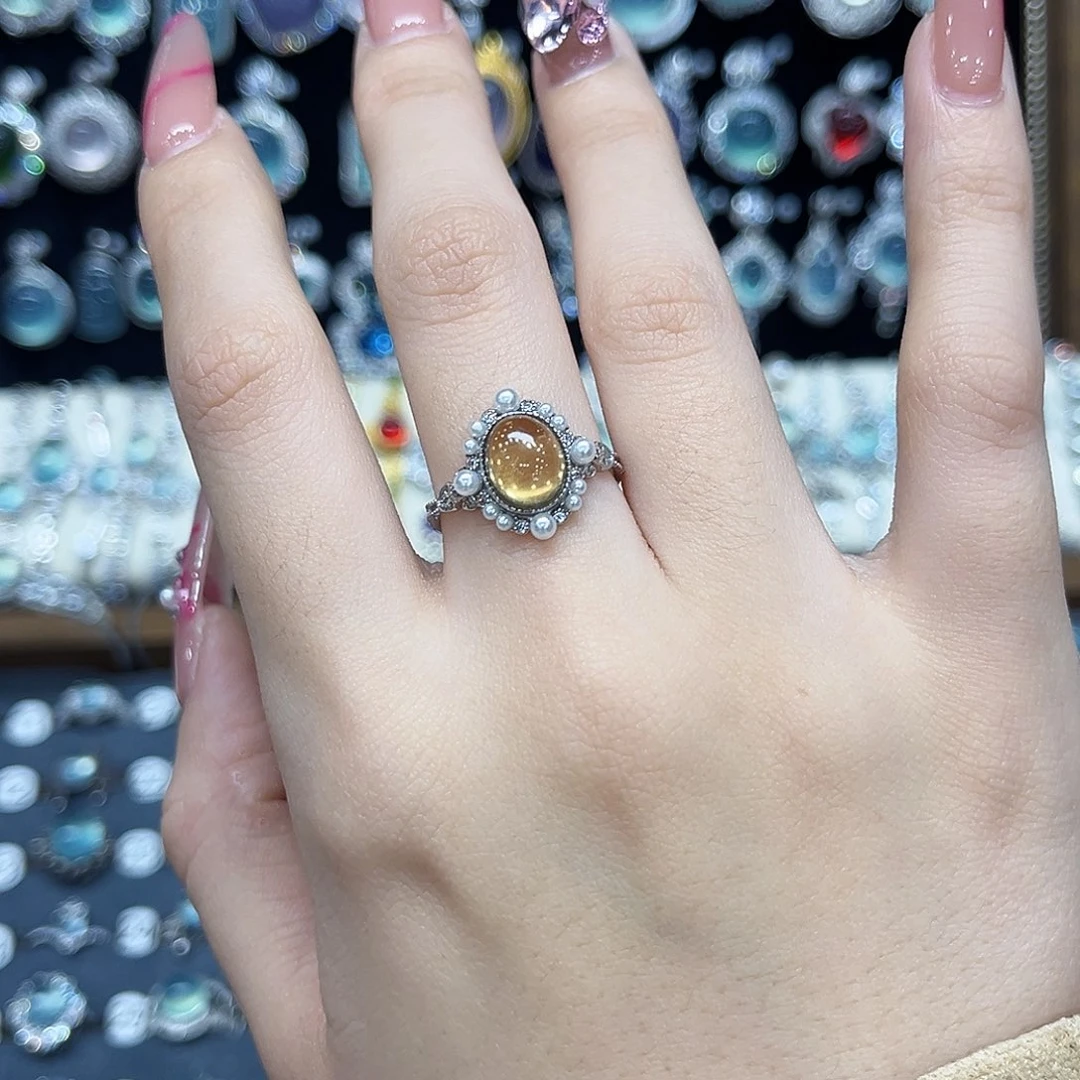 黄晶银S925镶嵌戒指