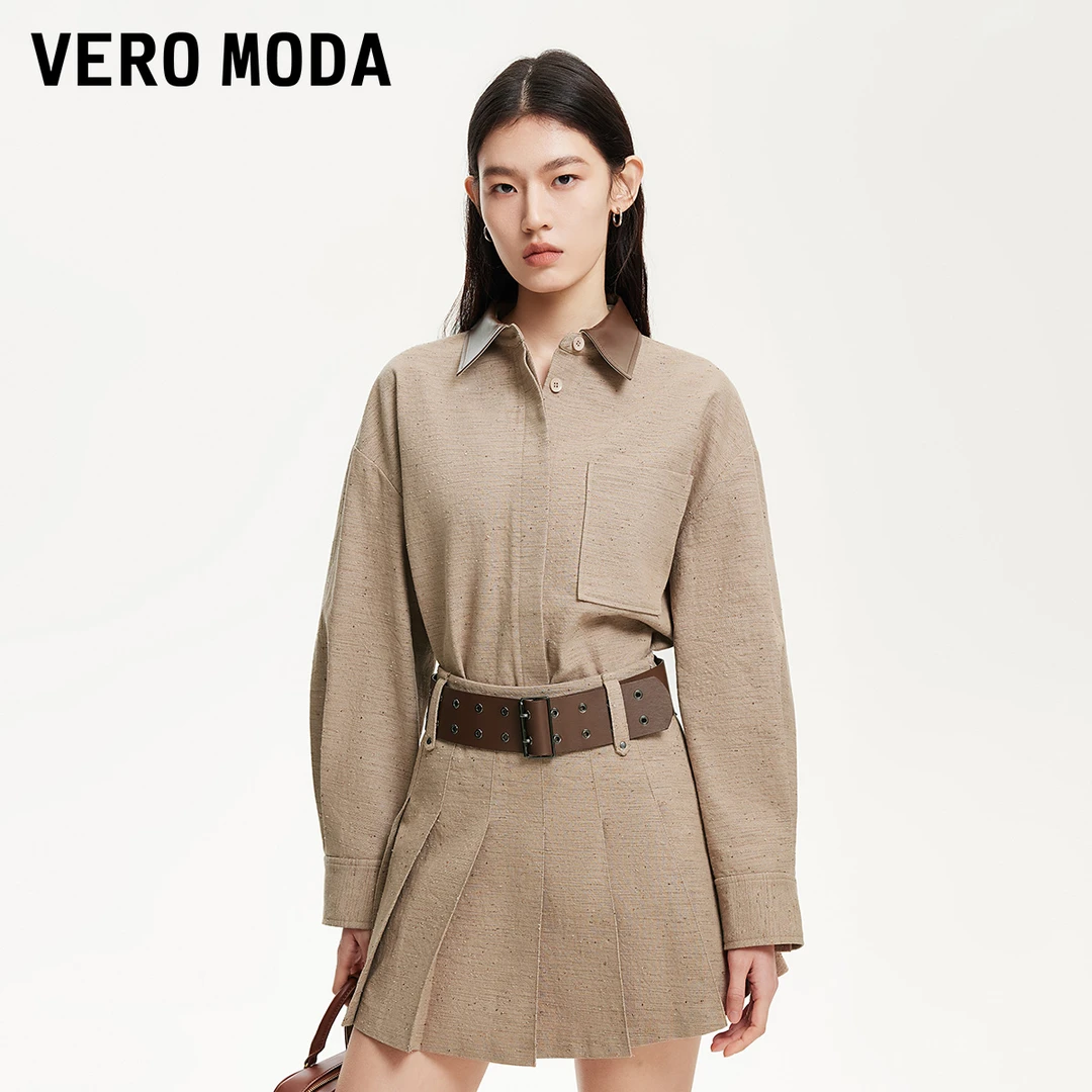 【达人专属】Vero Moda衬衫巴恩风PU拼接领挺阔流光风325105031