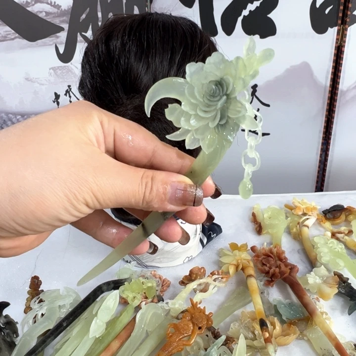 定制蛇纹石玉毛货发饰