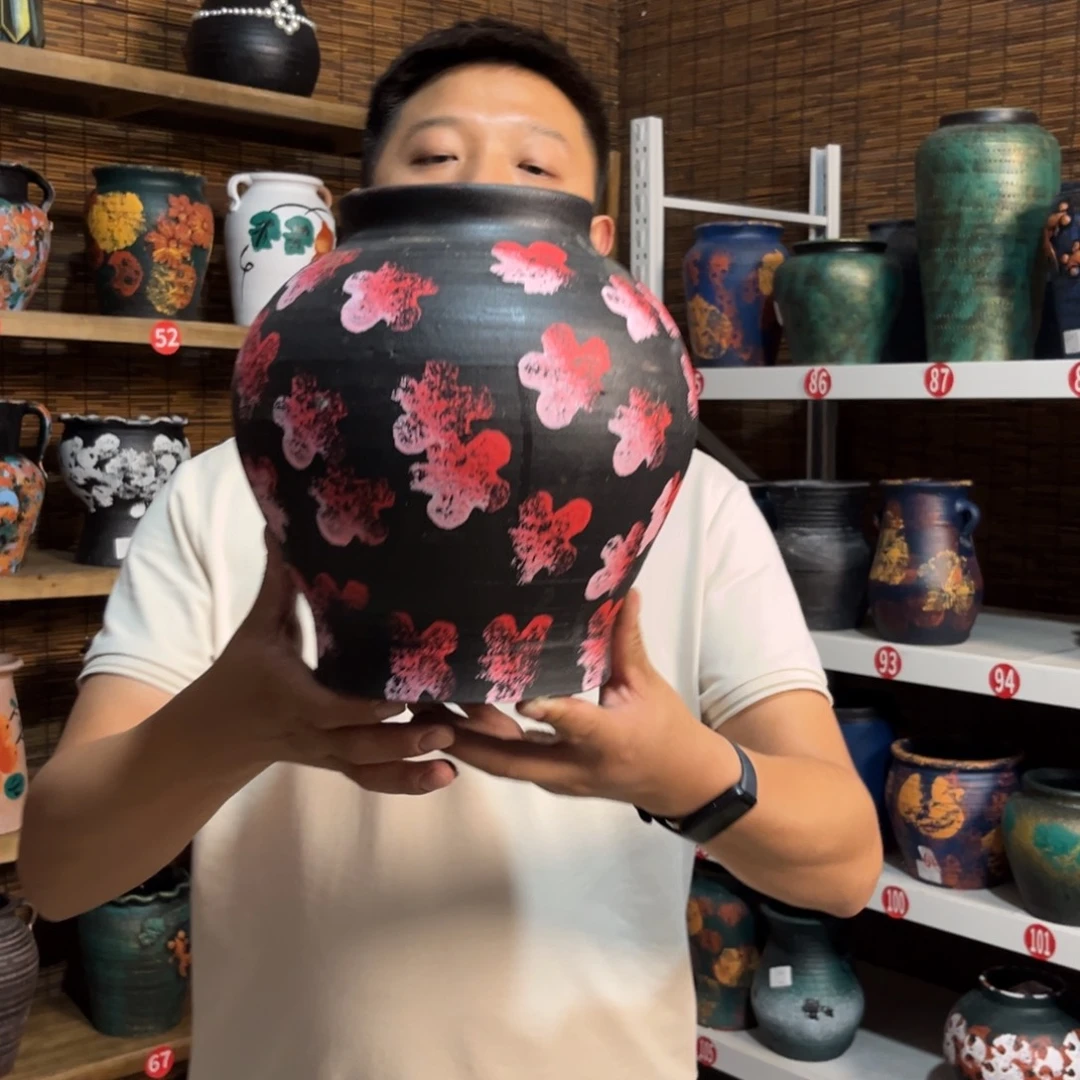红陶浮雕花盆炸炸炸