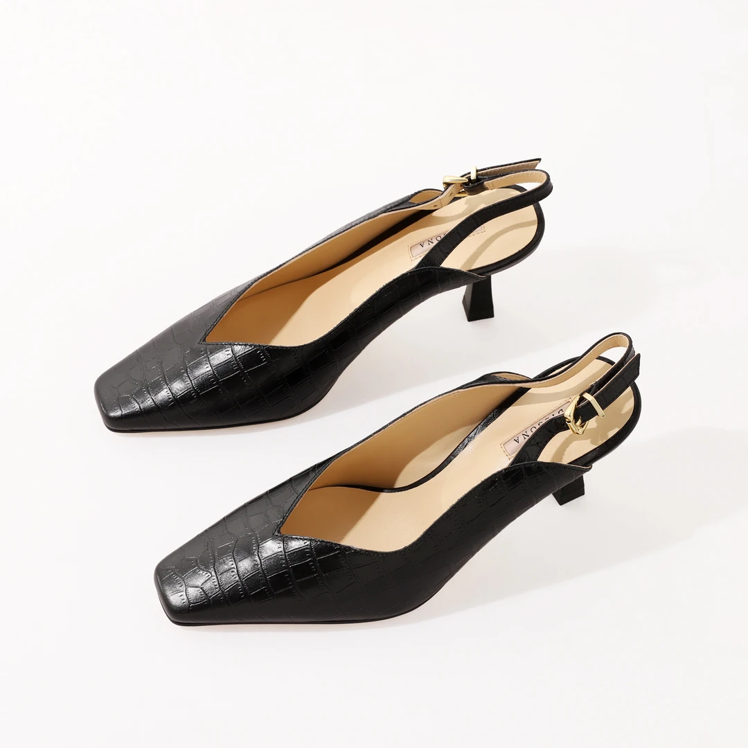 6966-欧美小众设计感方头浅口高跟鞋女夏季细跟后空包头凉鞋