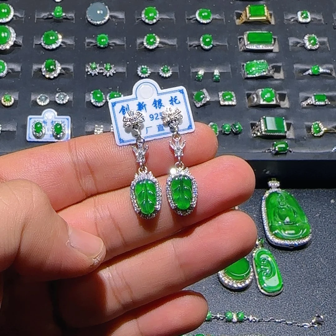 翡翠银S925镶嵌耳饰