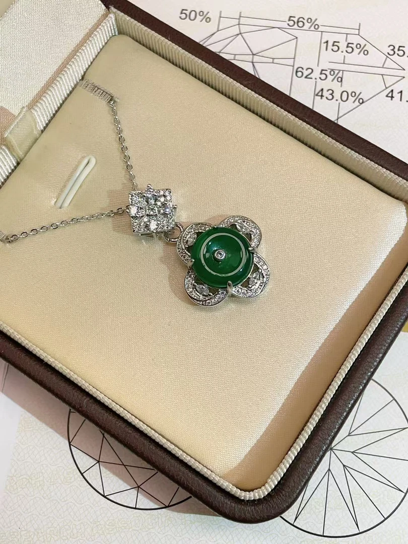 铜合金吊坠  D268白金色绿色四叶草平安扣吊坠