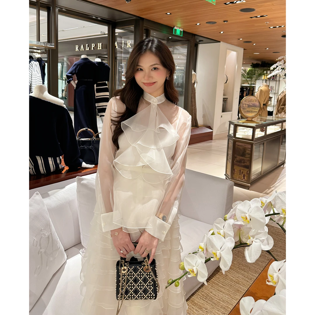 【琳媚】“衬衫”早春新款1OO%桑蚕丝法式优雅荷叶边衬衫上衣女