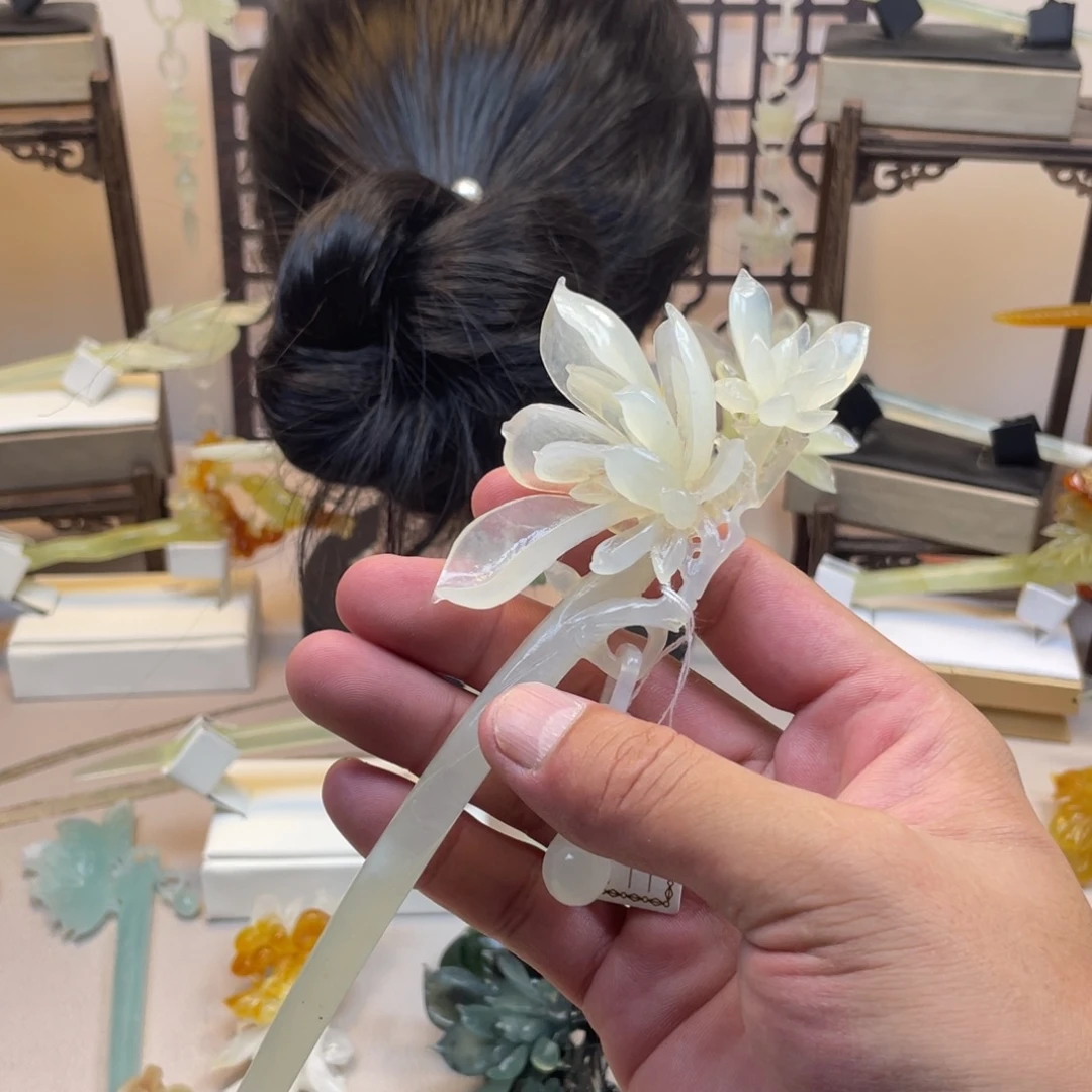 鸭***汤未镶嵌蛇纹石玉发饰发簪