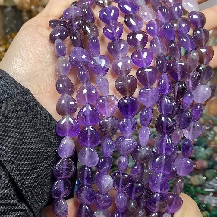 玛瑙/玉髓未镶嵌珠宝半成品天然紫水晶爱心卡12mm一条