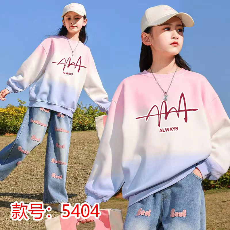 女童秋季渐变卫衣中大童新款时尚签名印花上衣宽松休闲套头衫春秋