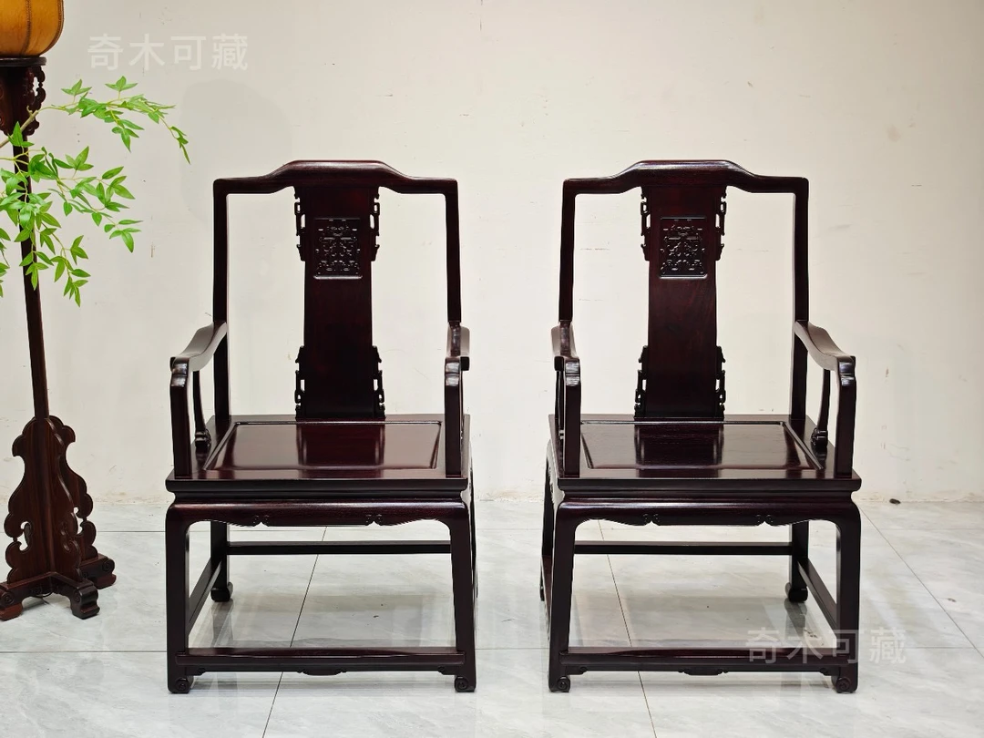 赞比亚血檀后背雕螭龙大号南官帽椅可做主椅客椅，64*52*111坐高49