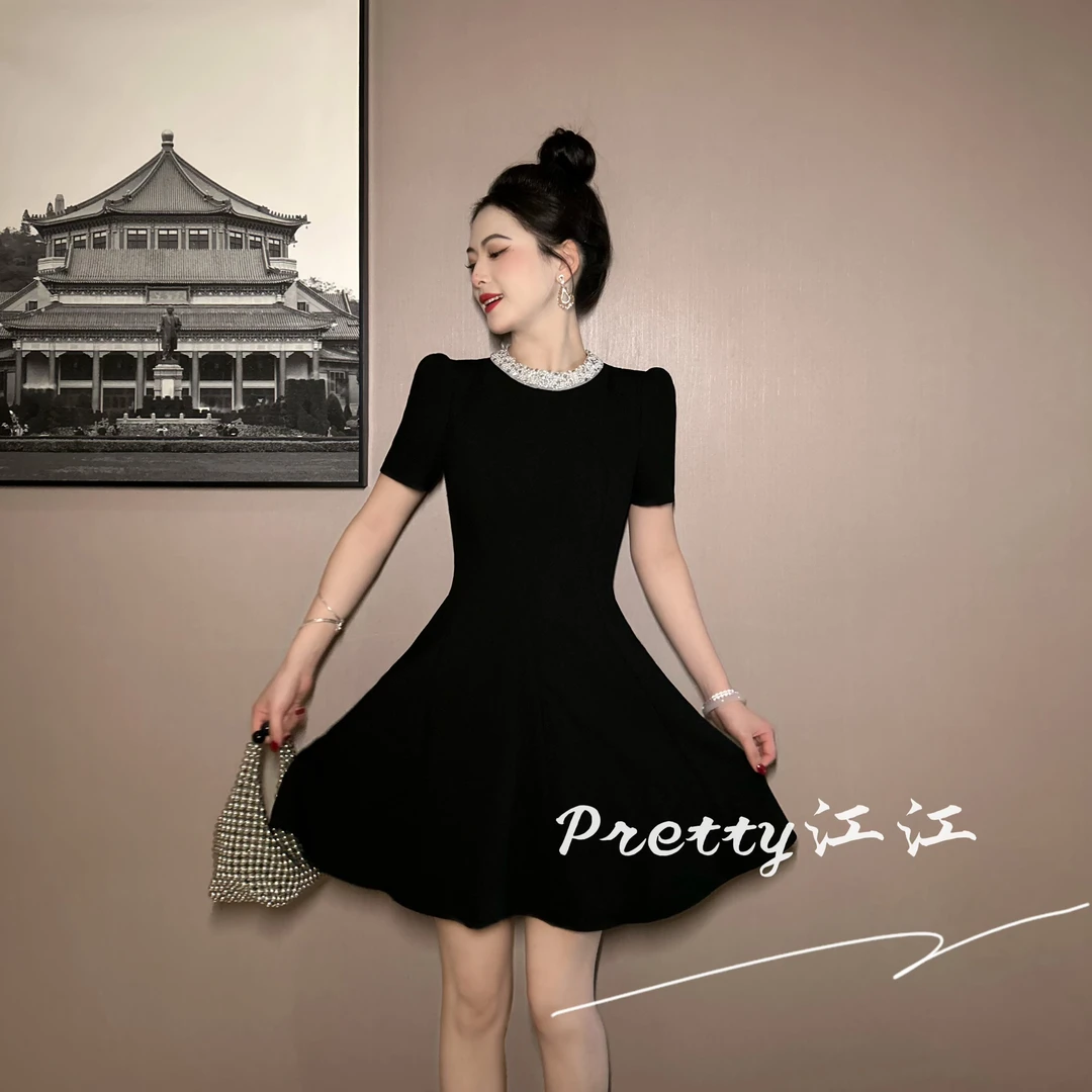 Pretty小众设计师品牌江江定制 夏季修身A字裙极简风连衣裙9095