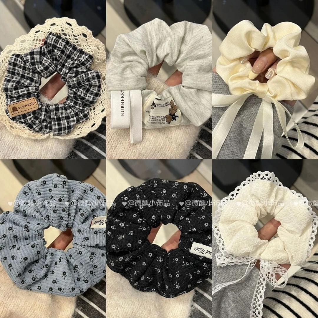 新款学院风气质碎花洋气大肠发圈慵懒马尾丸子头扎发头绳发饰