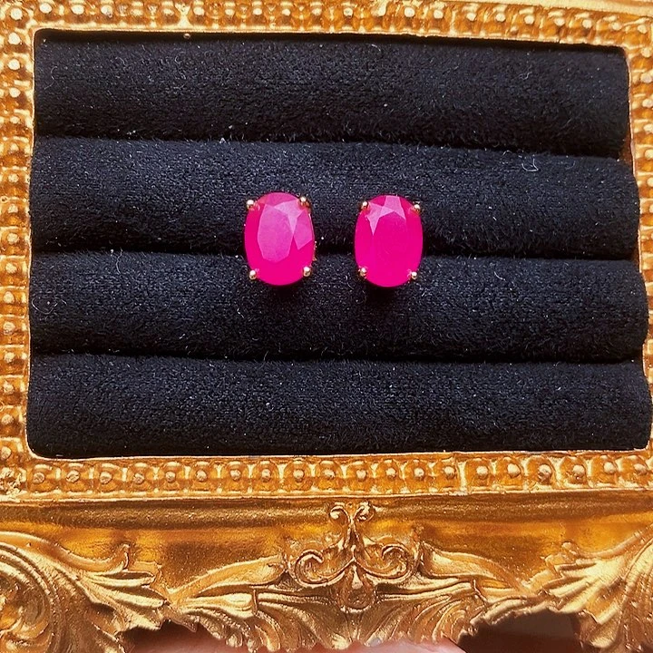 红宝石耳饰银S925镶嵌