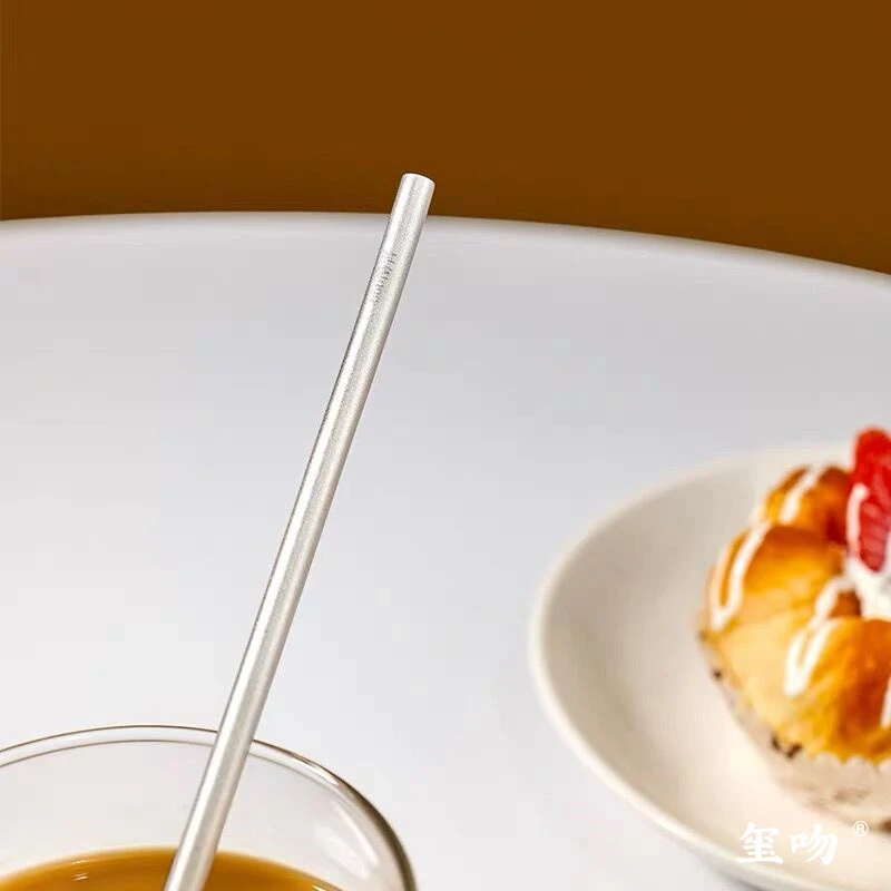 足银银制品 【玺吻】足银999 手工简约 吸管（长度约18cm左右）