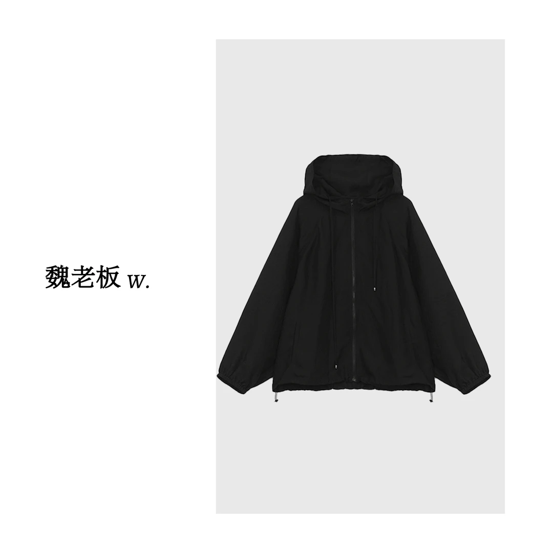 W.Diva【冷意】100桑蚕丝抽绳设计品质短款连帽防晒风衣女51C221991