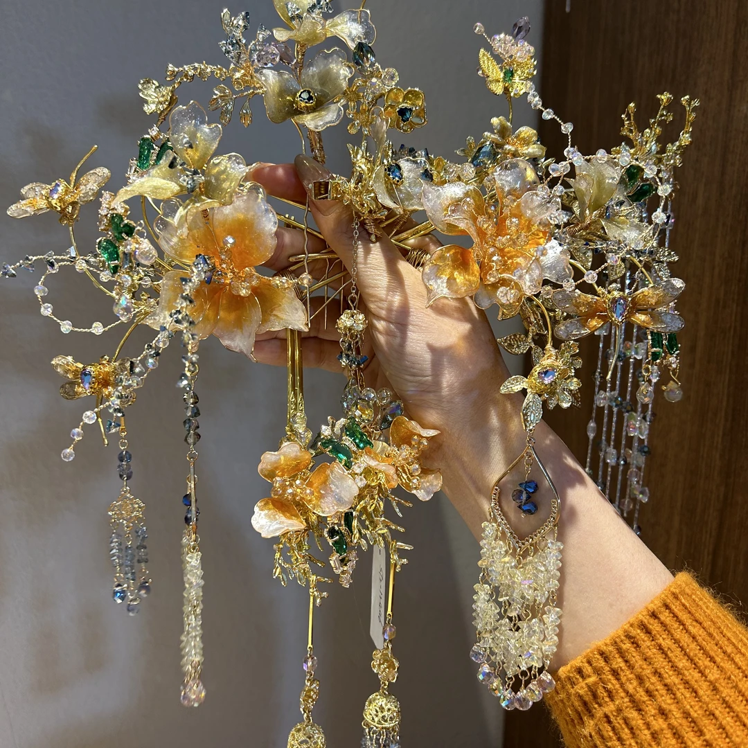 欧姿新品推荐超好看金色系减龄新中式多组件金色系秀禾头饰12445