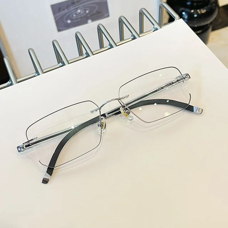 22-超轻纯钛无框眼镜男近视眼镜框变色近视眼镜架男士9886-E6