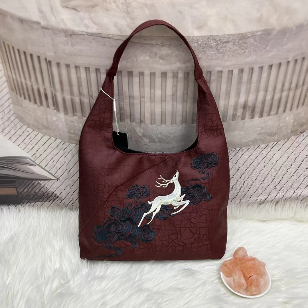 【鹿踏祥云】2025新款 重磅刺绣龟裂纹 单肩手提包大容量百搭