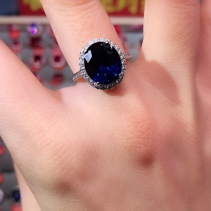 蓝宝石戒指银S925镶嵌