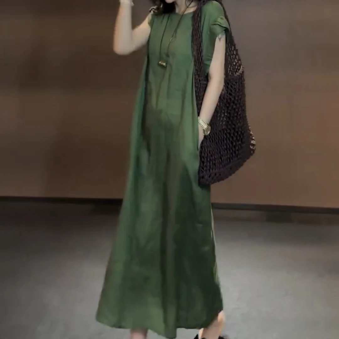 2025夏季新款时尚显瘦气质高档洋气女高级亚麻裙显瘦长裙收腰