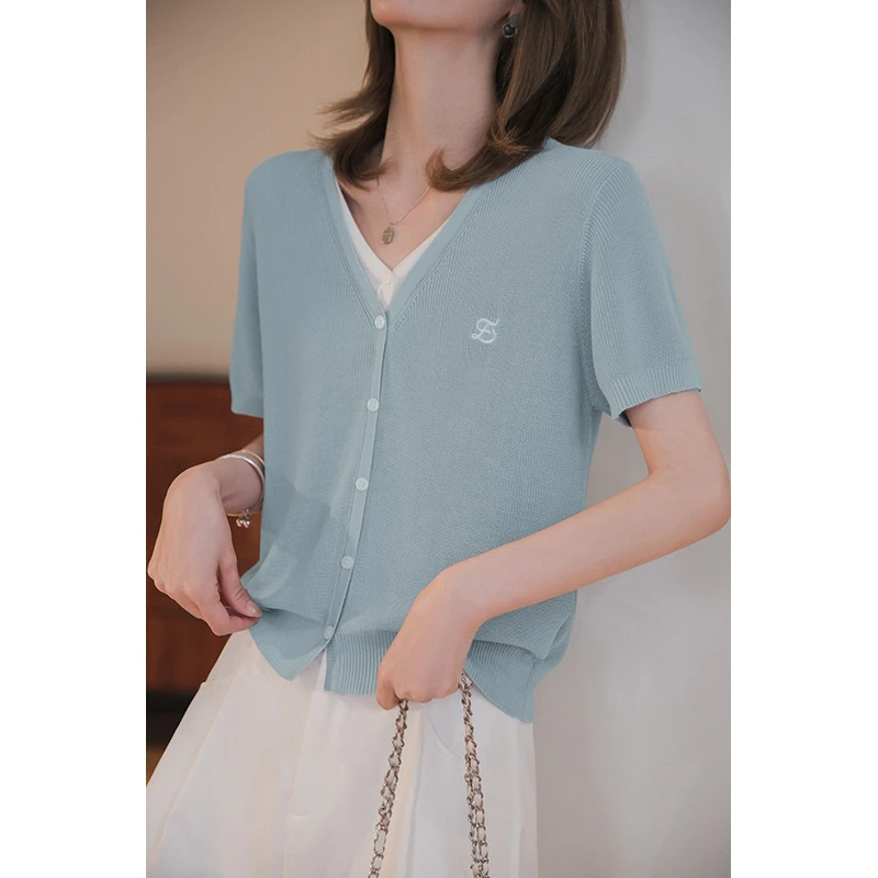 【季末折扣】小谷粒雾蓝T恤丝面料显白显气质 松弛感