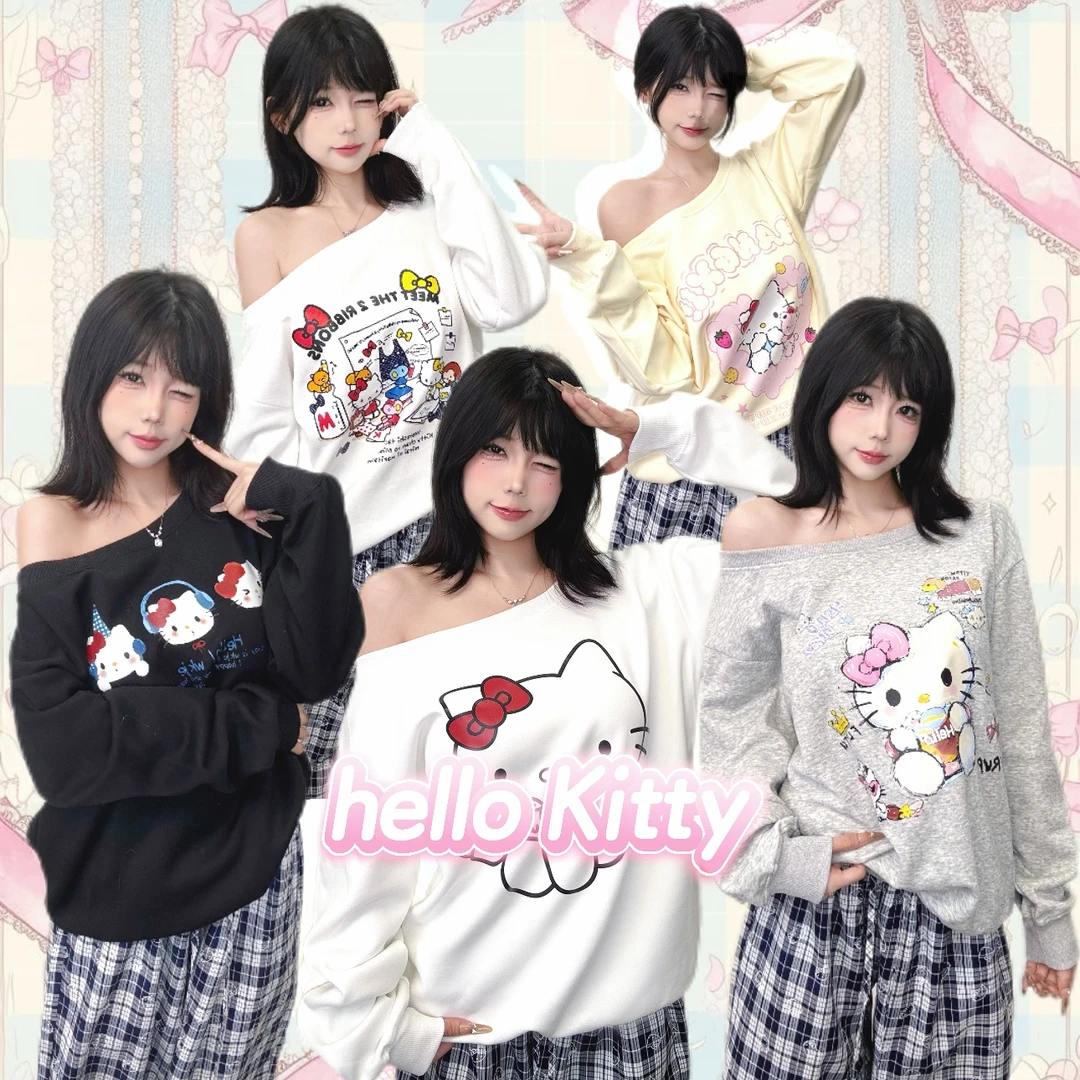 【饭饭私服】斜肩长袖卫衣女秋季2025新款宽松慵懒风早秋上衣A14
