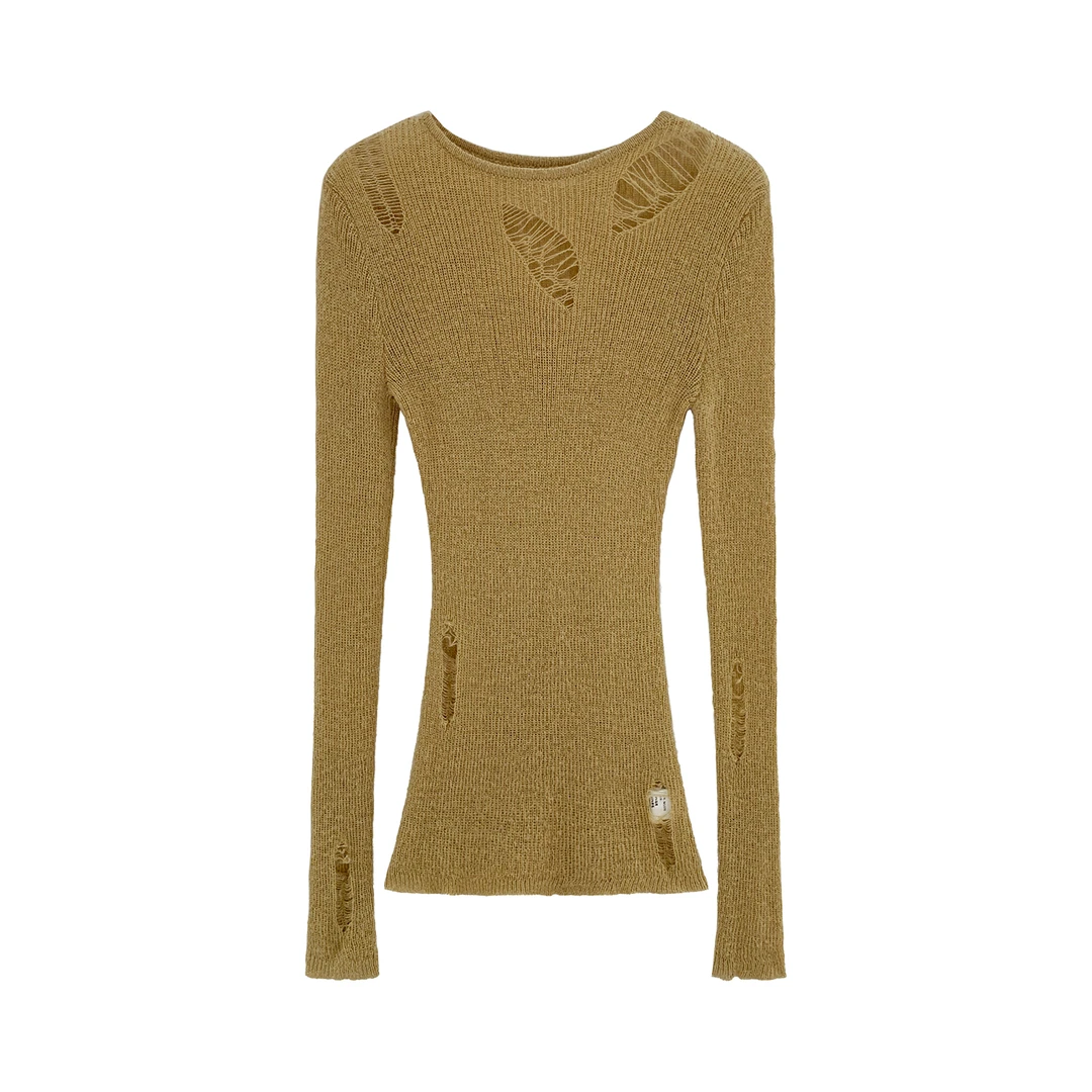 女装纯欲辣妹镂空不规则长袖针织衫女秋季甜美显瘦性感上衣打底衫