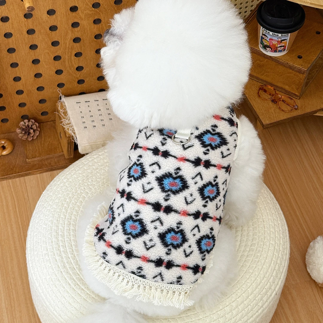 秋冬季新款宠物狗狗猫咪衣服泰迪比熊贵宾民族风可牵引圆领毛衣